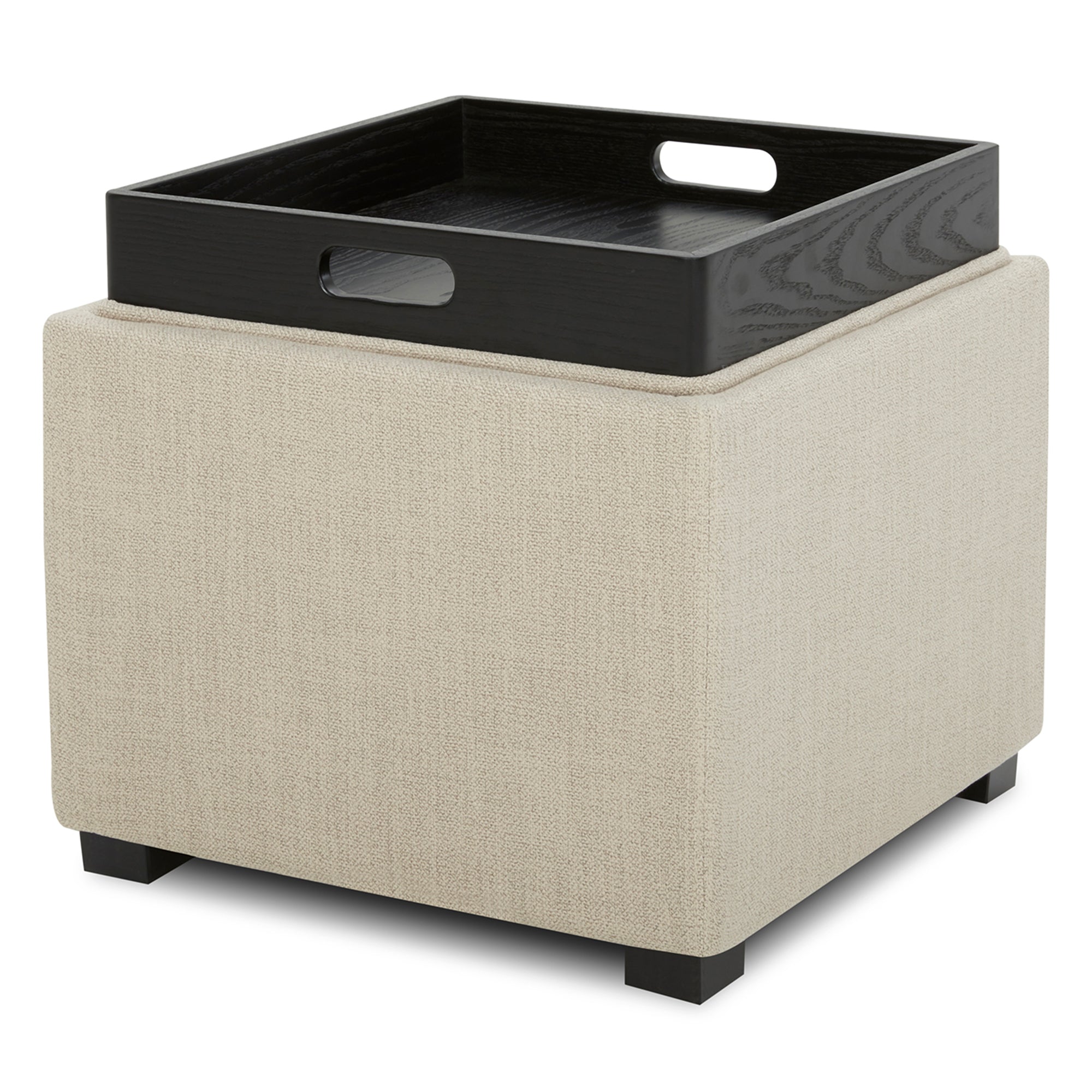 CHITA LIVING-Cube Storage Ottoman - Fabric & Leather-Ottoman-Fabric-Flax Beige-