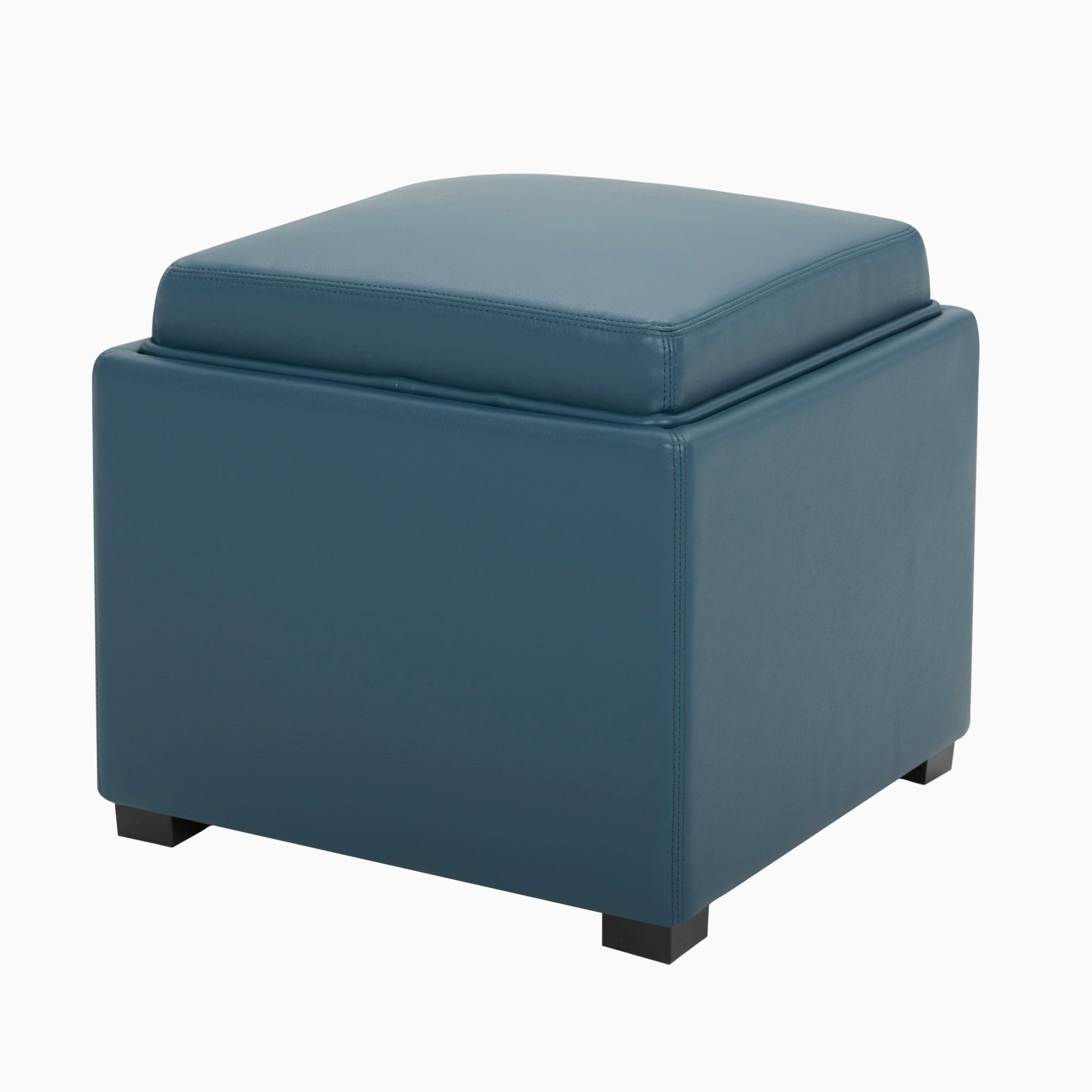 CHITA LIVING-Cube Storage Ottoman - Fabric & Leather-Ottoman-Faux Leather-Blue-