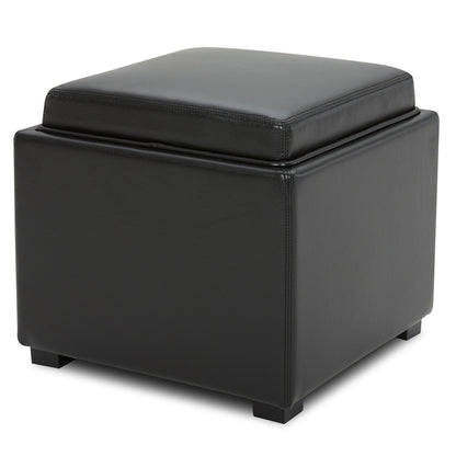 CHITA LIVING-Cube Storage Ottoman - Fabric & Leather-Ottoman-Faux Leather-Black-