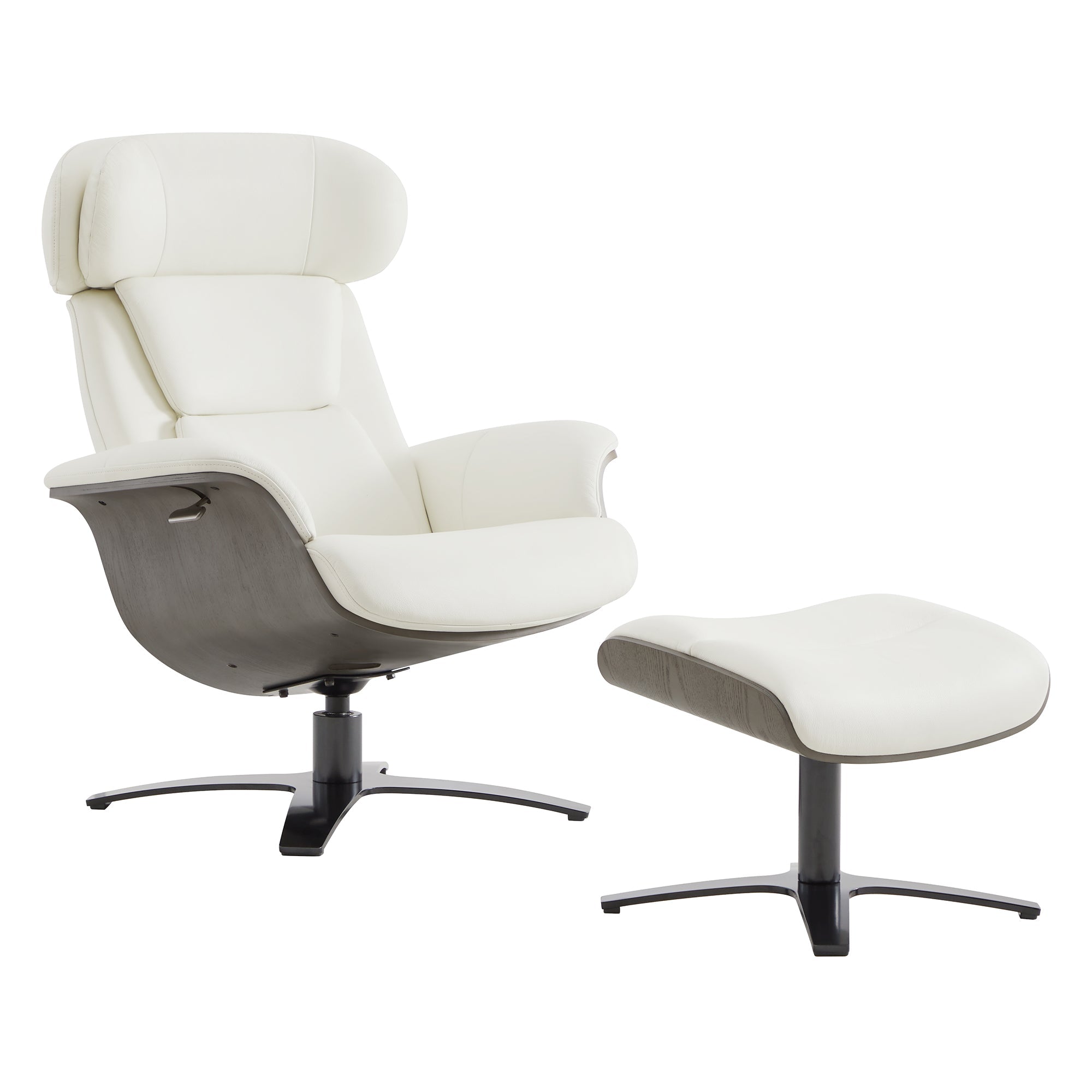 Karma White Leather Armchair Recliner and Footstool