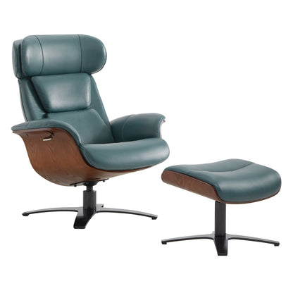 CHITA LIVING-Elvin Leather Recliner & Ottoman-Recliners-Genuine Top-grain Leather-Teal-