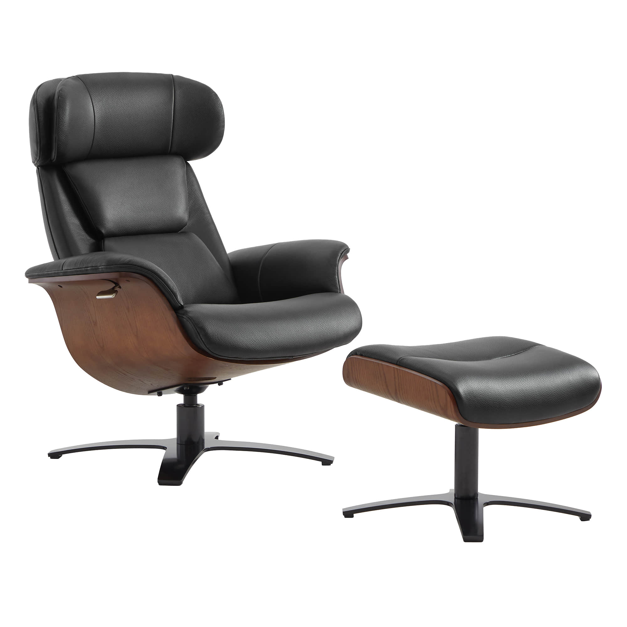 CHITA LIVING-Elvin Leather Recliner & Ottoman-Recliners-Genuine Top-grain Leather-Black-