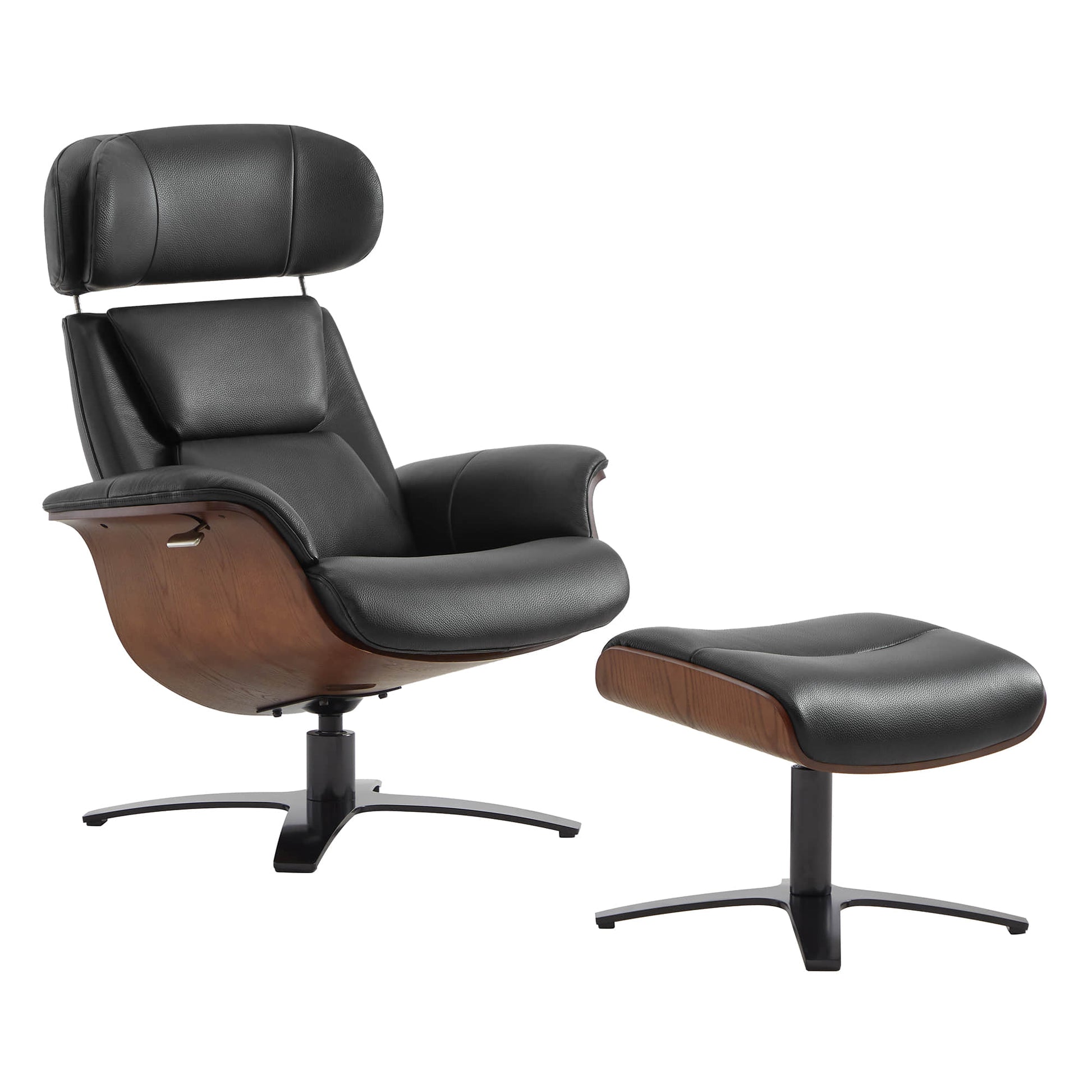 CHITA LIVING-Elvin Leather Recliner & Ottoman-Recliners-Genuine Top-grain Leather-Black-