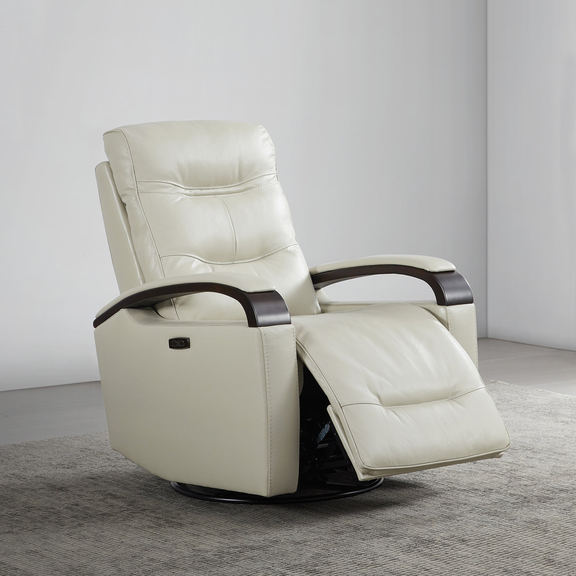 CHITA LIVING-Gentry Leather Power Swivel Glider Recliner with USB Charge-Recliners-Genuine Leather-Light Gray-