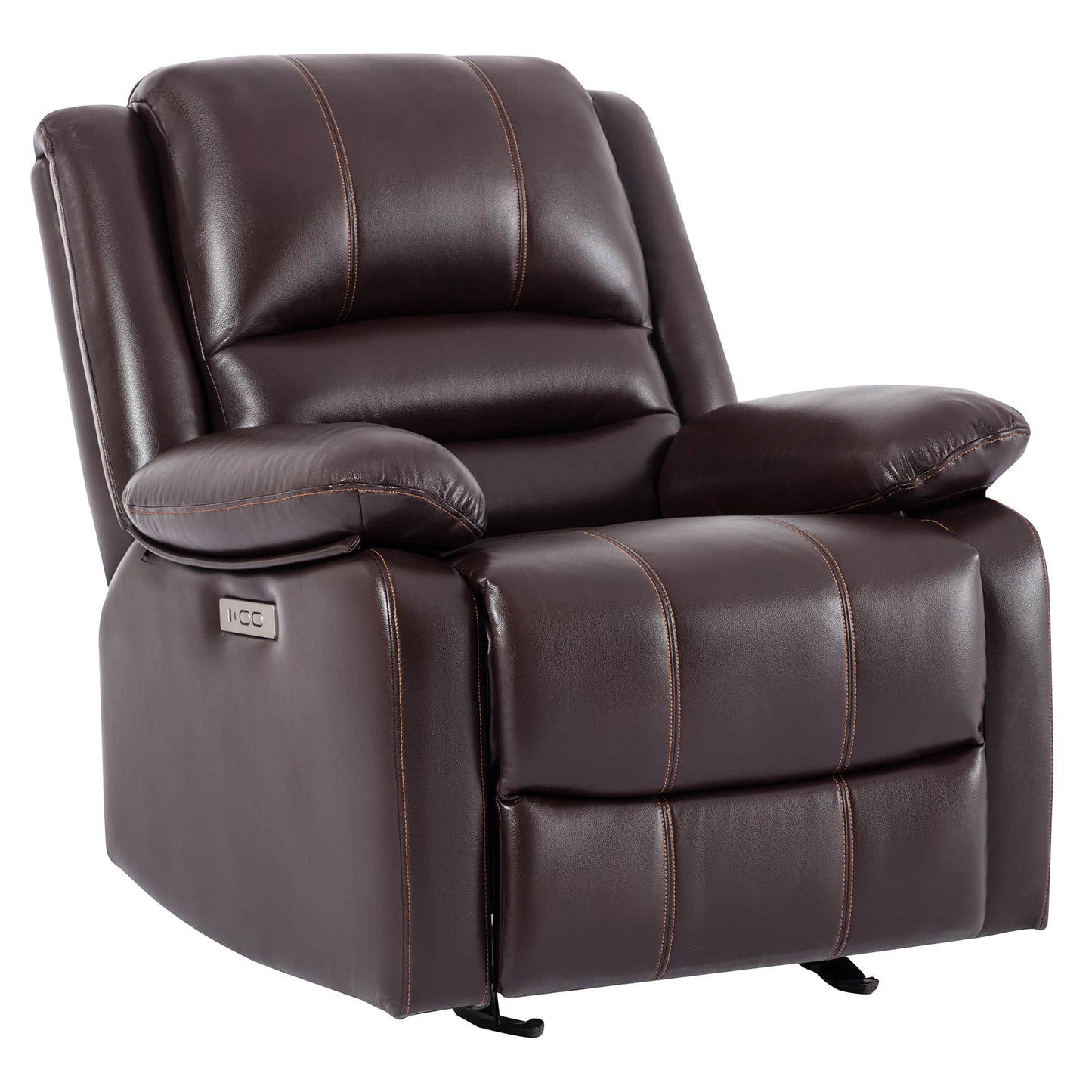 CHITA LIVING-Luckie Power Glider Recliner with Lumbar Support-Recliners-Faux Leather-Brown-