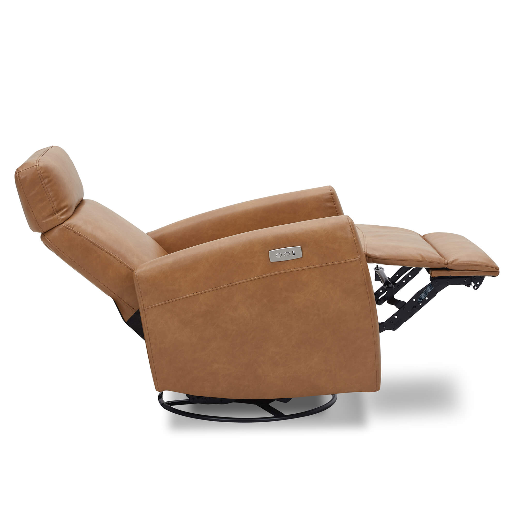 CHITA LIVING-Morees Power Swivel Glider Recliner with Headrest-Recliners-Faux Leather-Cognac Brown-