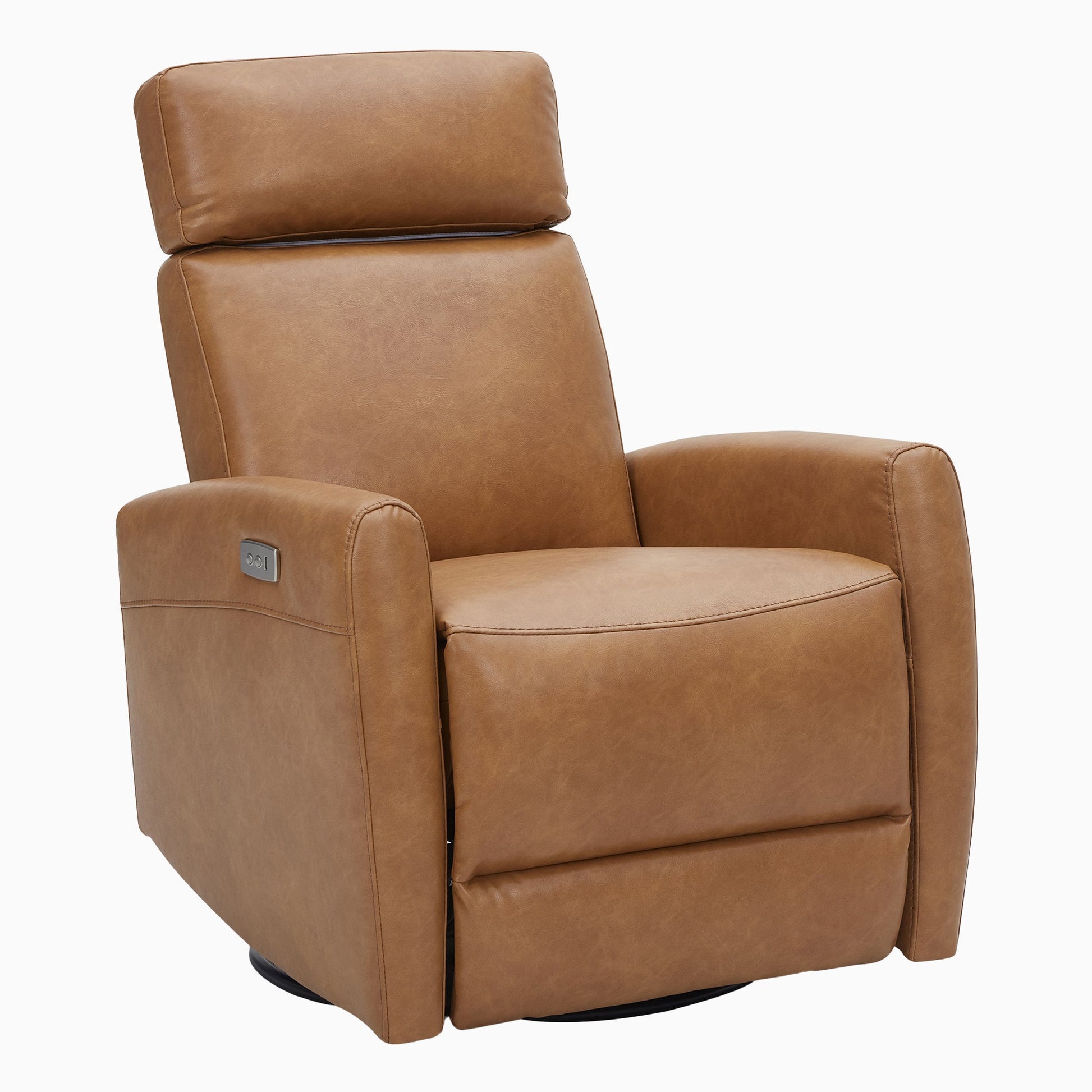 CHITA LIVING-Morees Power Swivel Glider Recliner with Headrest-Recliners-Faux Leather-Cognac Brown-