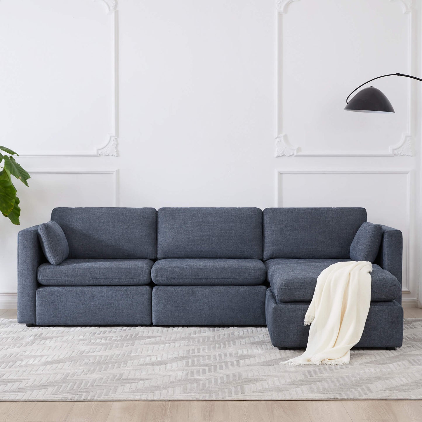 CHITA LIVING-Delaney 4-Piece Modular Sofa Chaise (112'')-Sofas-Fabric-Terracotta-