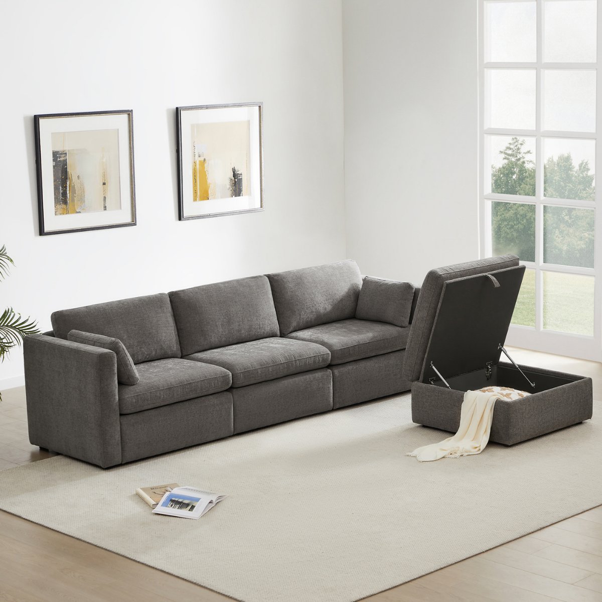 CHITA LIVING-Delaney 4-Piece Modular Sofa Chaise (112'')-Sofas-Fabric-Fossil Gray-