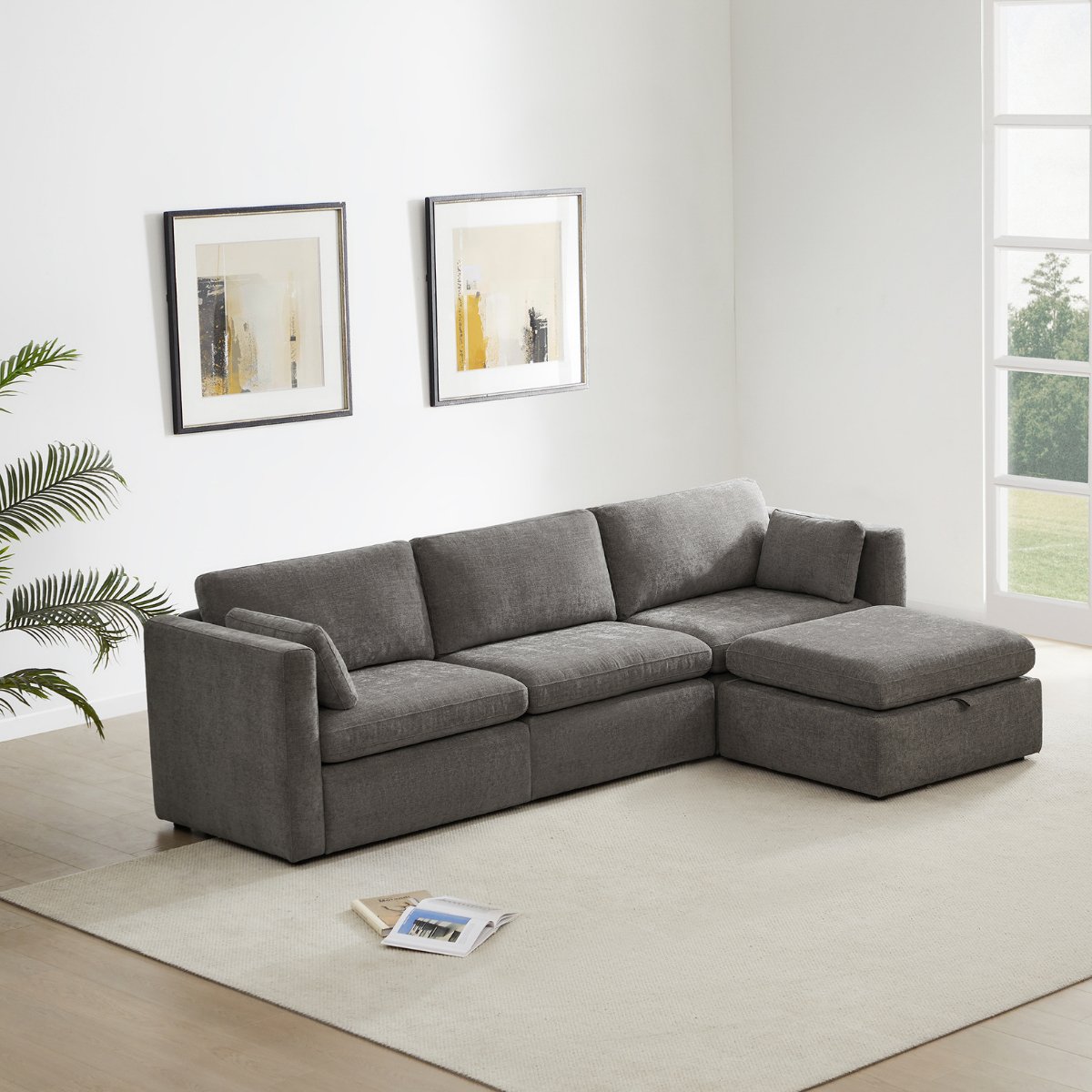 CHITA LIVING-Delaney 4-Piece Modular Sofa Chaise (112'')-Sofas-Fabric-Fossil Gray-