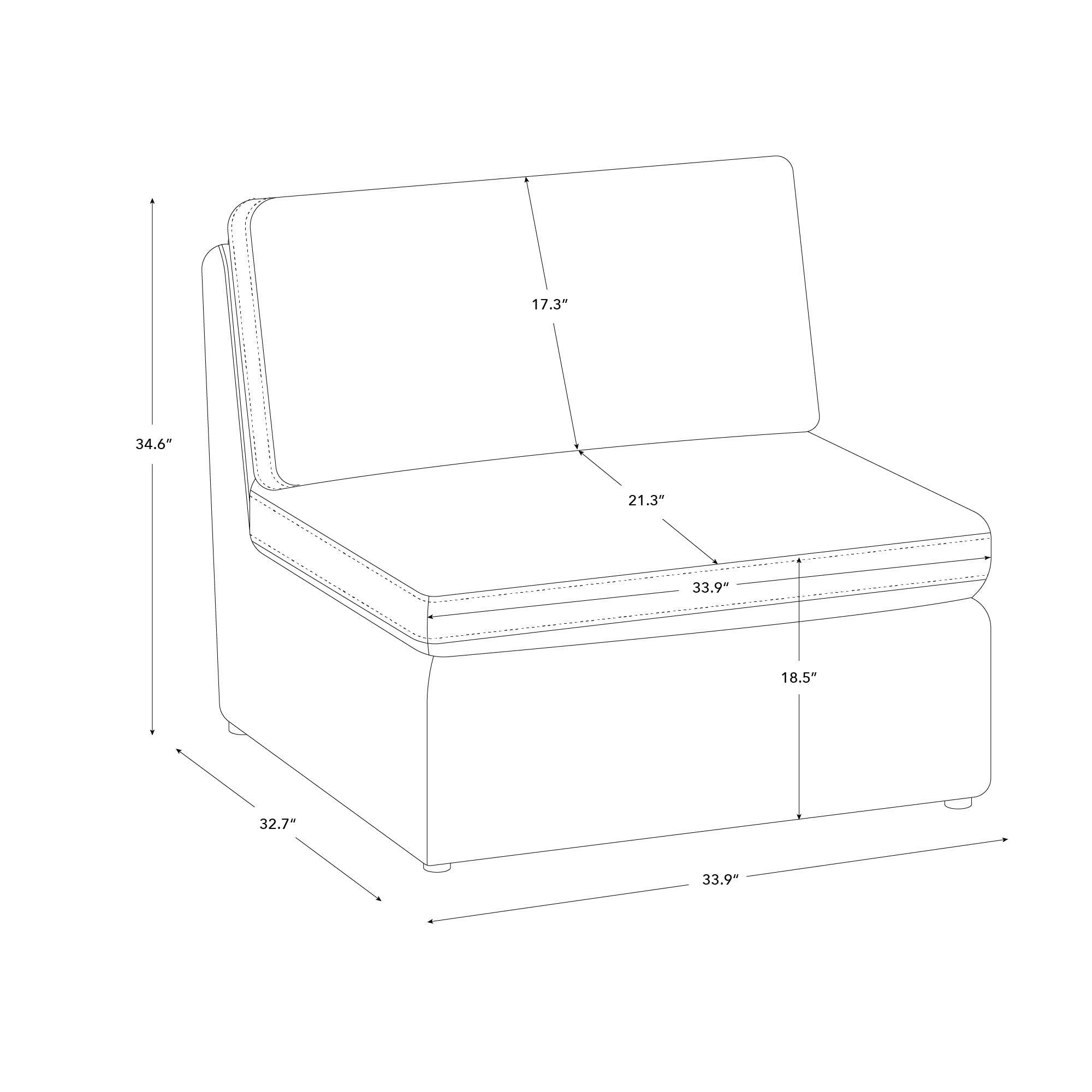 CHITA LIVING-Delaney Modular Armless Chair / 2-Piece Armless Sofa-Sofas-Fabric-Armless Chair-Linen