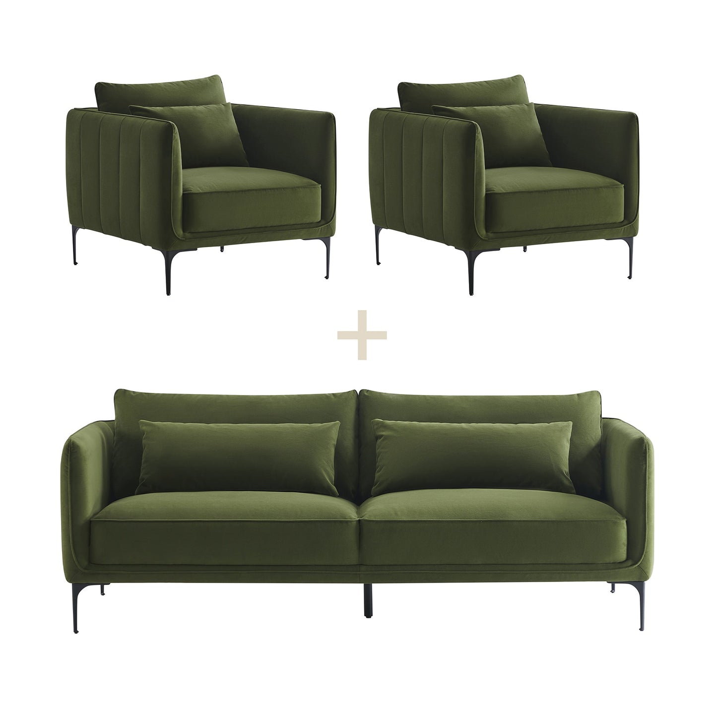 CHITA LIVING-Esme Mid-Century Modern 3-Seater Sofa (84'')-Sofas-Forest Green-Sofa + 2×Chair-