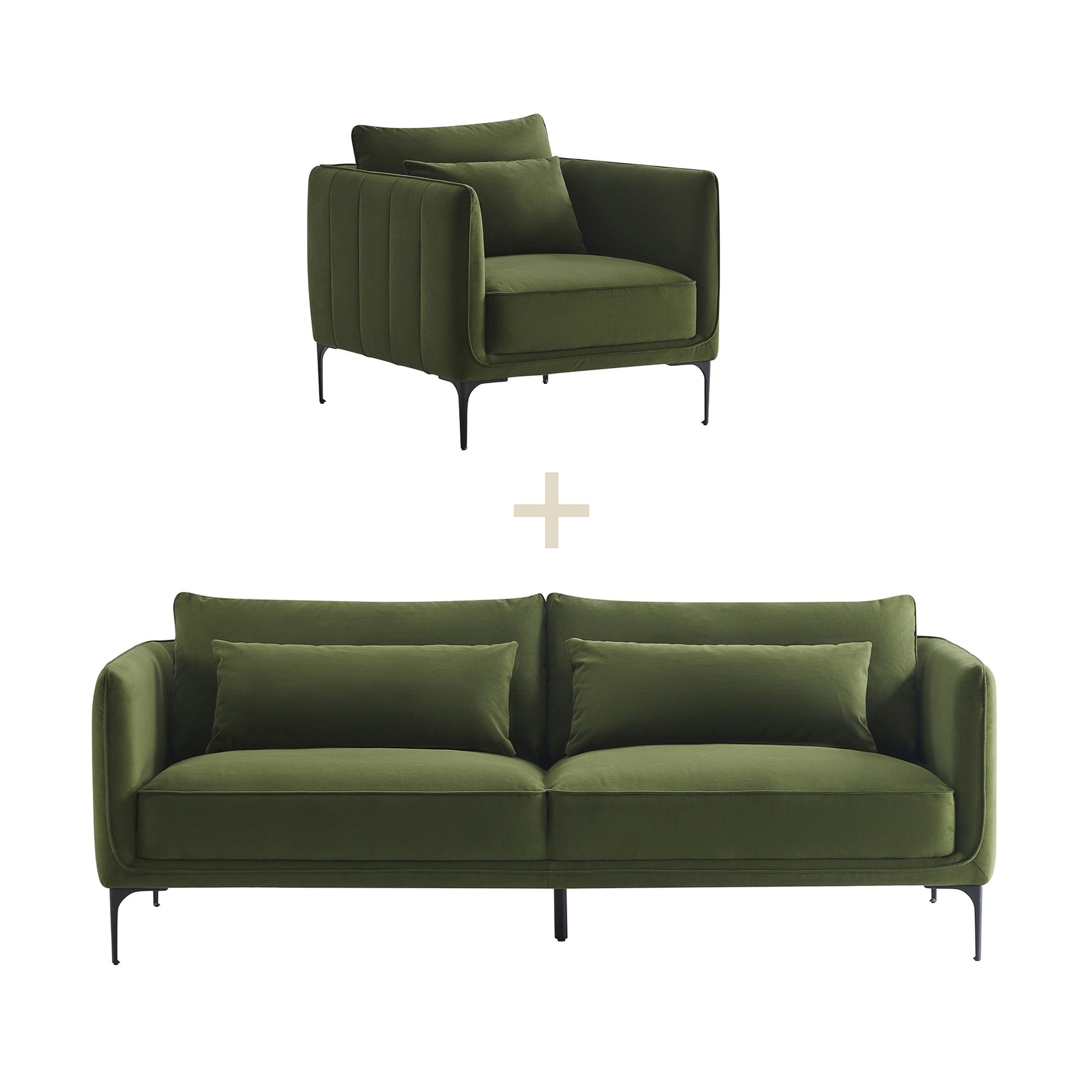 CHITA LIVING-Esme Mid-Century Modern 3-Seater Sofa (84'')-Sofas-Forest Green-Sofa + Chair-