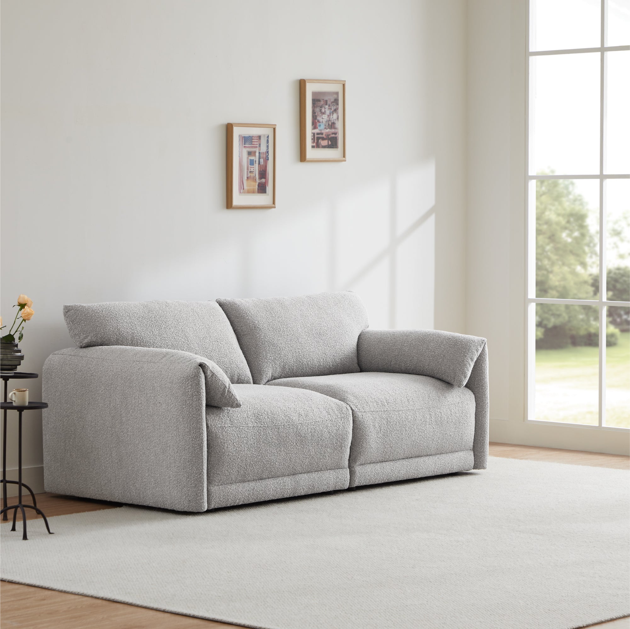 CHITA LIVING-Josie Performance Boucle 2-Piece Modular Sofa (80.3'')-Sofas-Performance Fabric-Grey-