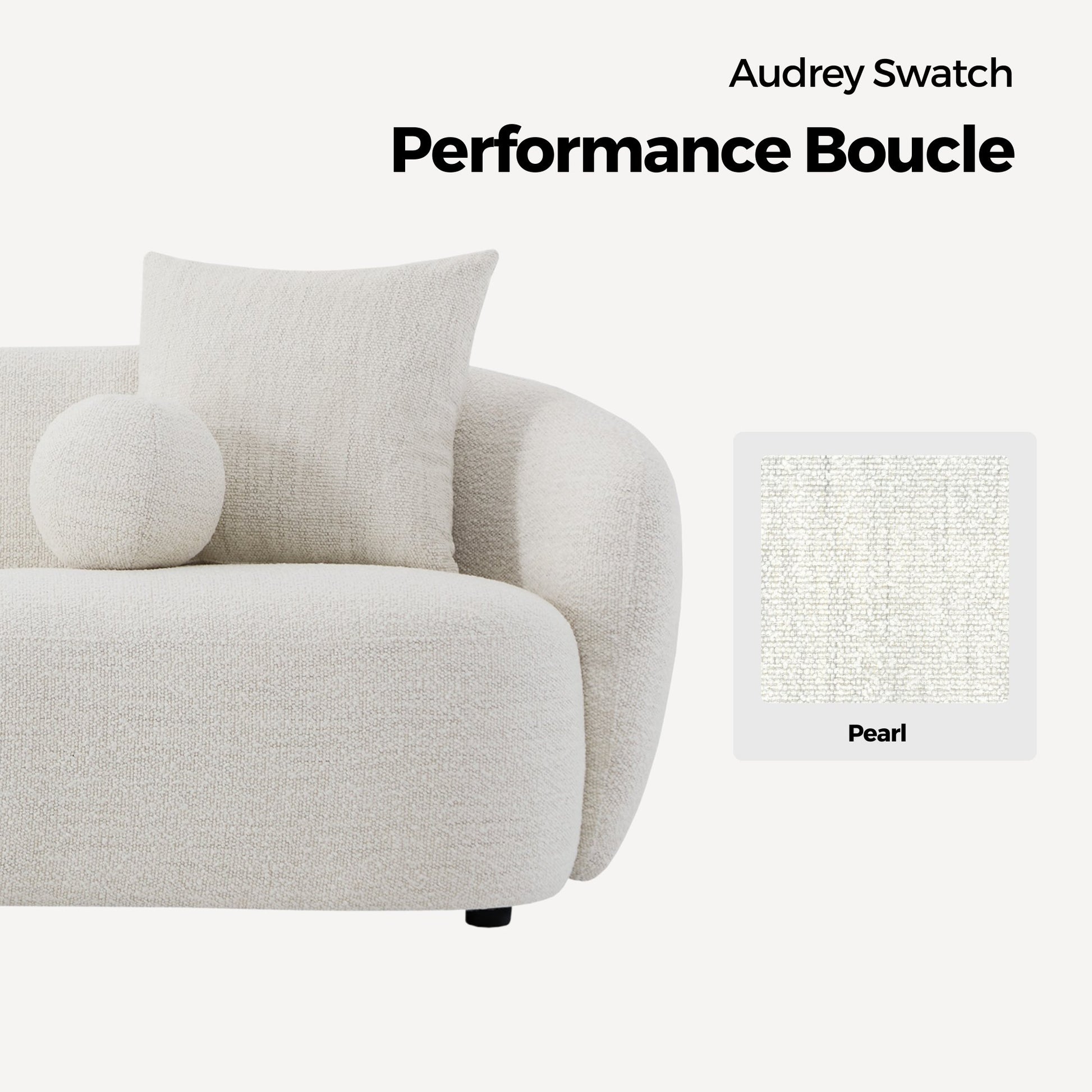 Audrey Sofa swatch in Performance Boucle fabric, color Pearl with textured finish