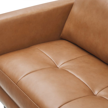 Close-up of brown top-grain leather swatch for the Senan Sofa, showcasing soft texture - CHITA Living